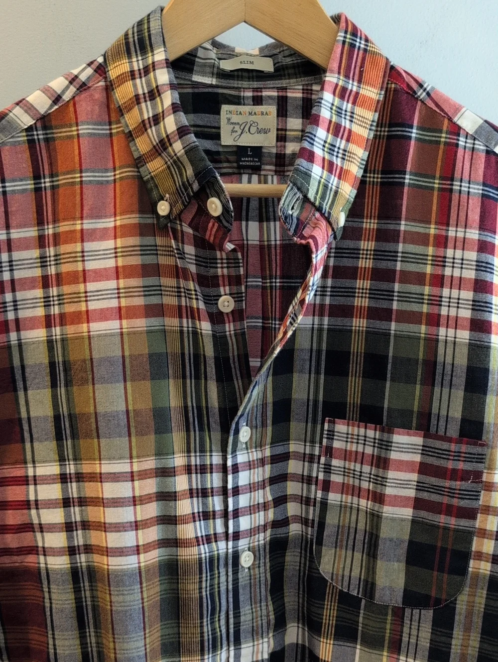 J. Crew Mens Large Slim Indian Madras Long Sleeve Button Down Shirt Style #H9419